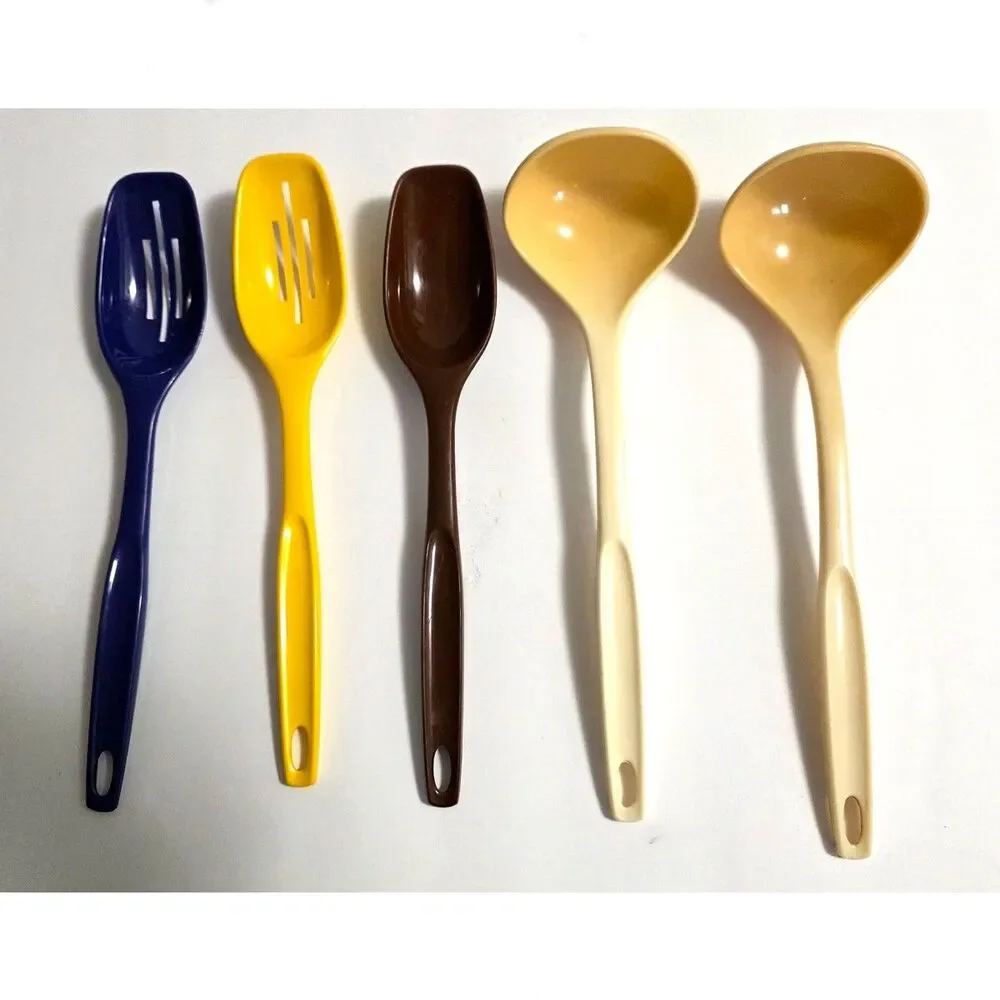 Vintage Foley Kitchen Utensils Navy Yellow Brown Spoons Cream Ladles Retro